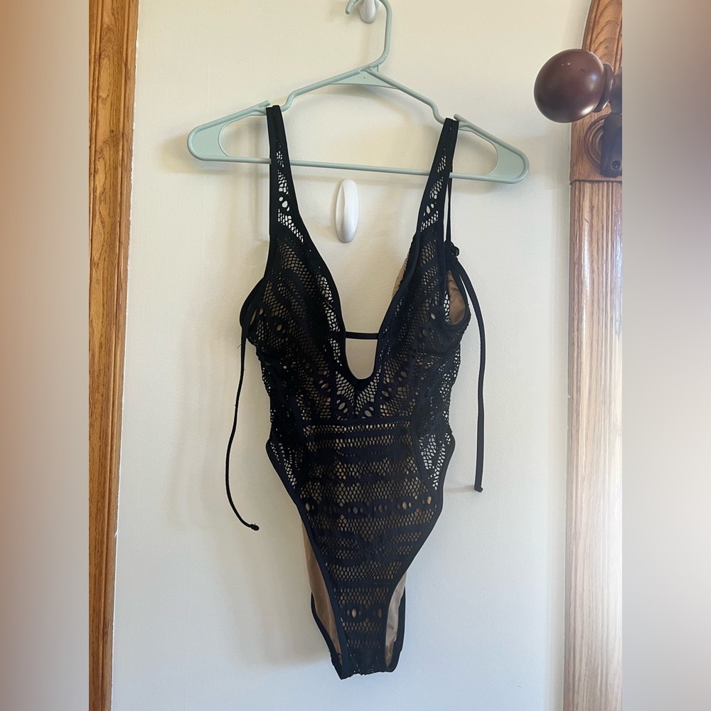Becca - Black - Mesh & Lace One-Piece Swimsuit